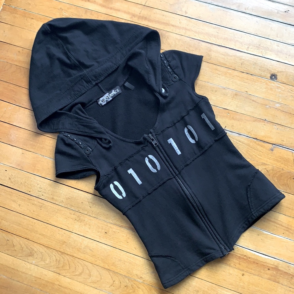 Vintage Lip Service Cyber goth binary Cap sleeved Hoodie Excellent! 🖤